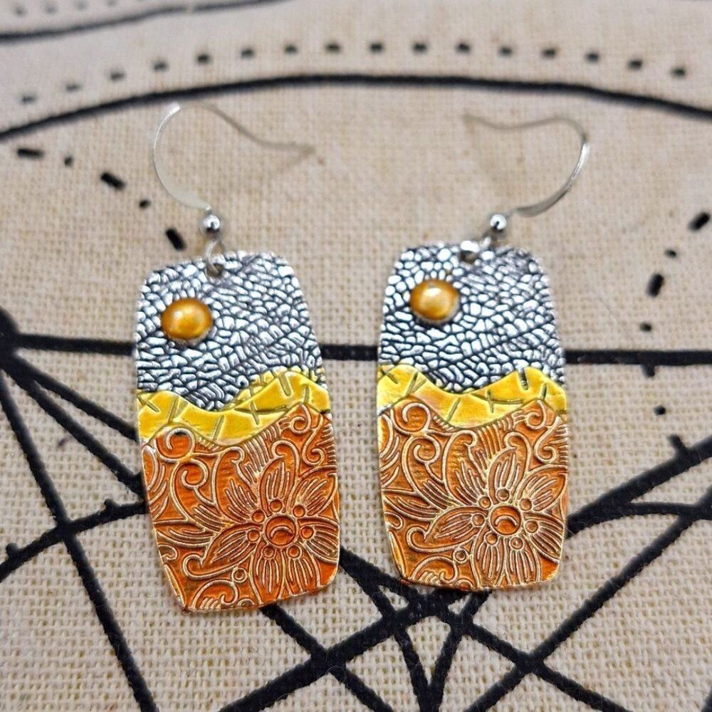 Tricolor western studded tribal earrings